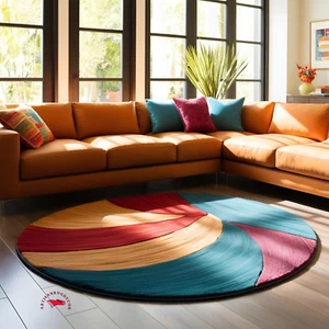 Round Radial Pattern Multicolor Hand-Tufted Wool Area Rug For Living Room 9x12 - Picture 1 of 3