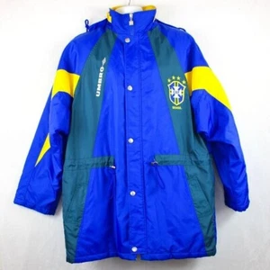 Vintage 90s Umbro Brasil Brazil Soccer Football Insulated Field Coat Mens Large - Picture 1 of 12