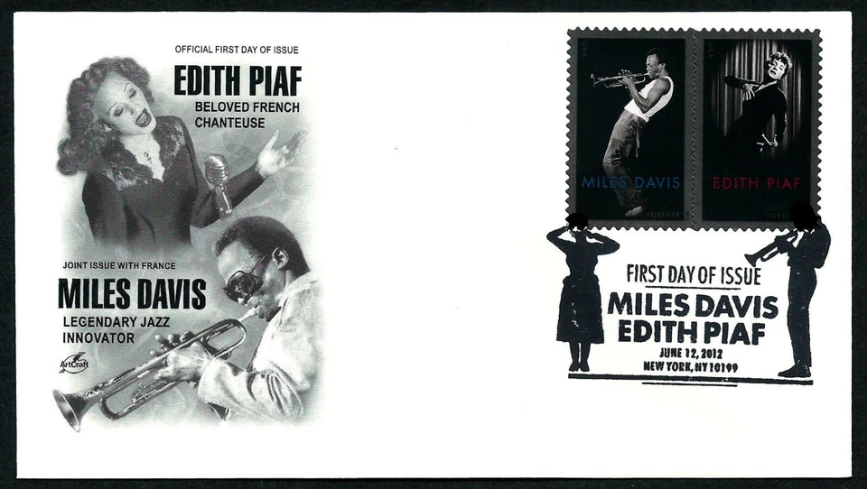 USA, SCOTT # 4692-4693, ARTCRAFT FDC COVER - MILES DAVIS and EDITH PIAF 2012 - Image 1 of 1