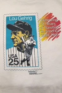 LOU GEHRIG N.Y. Yankees 1989 Postage Stamp T-Shirt Size Small Vintage-NEW - Picture 1 of 6