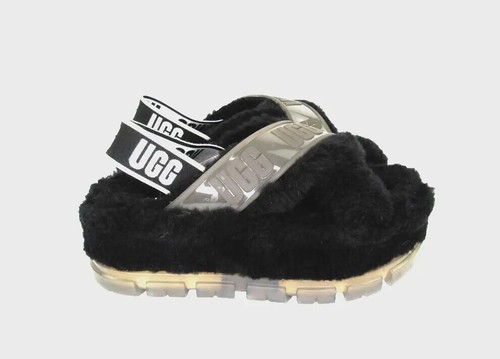 NUOVI sandali ciabatte Ugg donna Fuzzita slingback 1135237 nero chiaro 9US (T96
