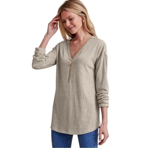 Maglione con cerniera oro Valentina Soft Surroundings Stone Beige taglia media - Foto 1 di 10