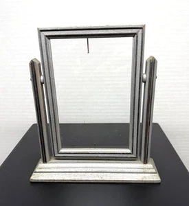 Antique Gray Silver Wooden Tilting Swinging Frame Glass 4"x 6" Art Deco - Picture 1 of 10
