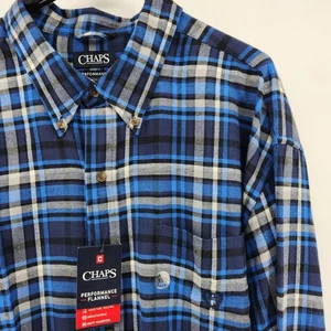 Camicia Chaps uomo performance in flanella a quadri taglia 3XB manica lunga blu - Foto 1 di 5