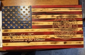 Handmade Wooden American Flag with U.S. Navy Emblem, Patriotic Wall Art 24 х 13 - Picture 1 of 4