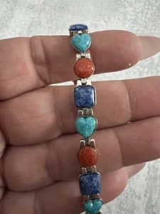 Vintage Carolyn Pollack Bracelet Sterling Turquoise Coral Lapis Reversible - Picture 1 of 6