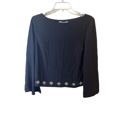 Top Elizabeth And James Negro Cuello Redondo Adornado Dobladillo Manga Larga Campana Pequeño Foto 1 de 4