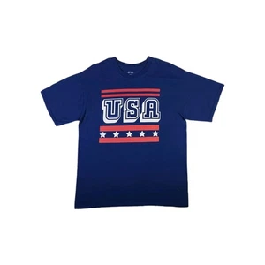 USA America T-shirt Large Blue Colorful Patriotic Graphic Crew Neck Tee Unisex - Picture 1 of 6
