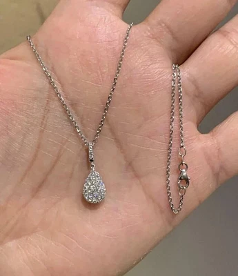 2 kt simulierter Diamant Cluster Träne Tropfenform Anhänger 18 Zoll 14 K Weiß... - Bild 1 von 4