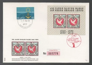 Switzerland 1970 Basel Pigeon 125 Years Minisheet Numbered Cover - Picture 1 of 1