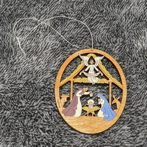 Vintage Weihnachten alte Welt Krippe Ornament Holz klein Wallace - Bild 1 von 4