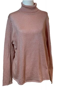 Susan Graver 1X Peach Sparkle Lightweight Turtleneck Sweater - Picture 1 of 7