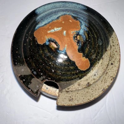 Studio Art Pottery French Butter Keeper Crock Butter Bell Blue Brown Signed - Image 1 of 4