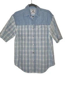 Andrews Blues Pearl Snap Shirt Women’s Small Blue Plaid Denim Western. Vintage - Picture 1 of 5