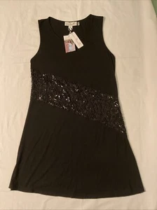 Womens Black Sleeveless Shift Dress Sequin Lace Detail Knee Length Size S M NWT - Picture 1 of 8