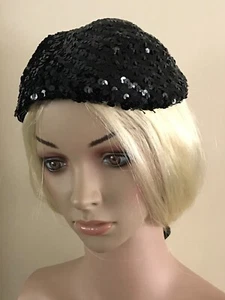Heft’s Beverly Hills Hotel Vintage Exquisite Black Sequin Hat Adjustable Size - Picture 1 of 10
