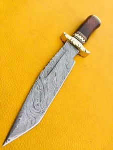 MASSANFERTIGUNG HANDGEFERTIGTES BOGENMESSER AUS DAMASTSTAHL MIT FESTER KLINGE.(13,00"). ca. - Bild 1 von 8