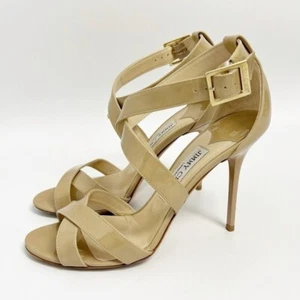 Jimmy Choo Lottie Crisscross Nude Beige Patent Leather Sandal Pump 38.5 - Picture 1 of 12