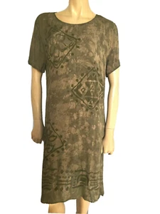 CL Vintage 70s Green Tie Dye Shirt Dress Boat Scoop Short Sleeve Size L - Bild 1 von 8