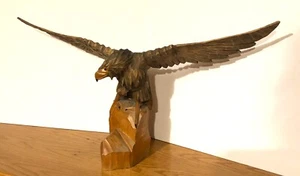 Falco aquila legno intagliato a mano vintage grande scultura origini sconosciute 32" apertura alare - Foto 1 di 18