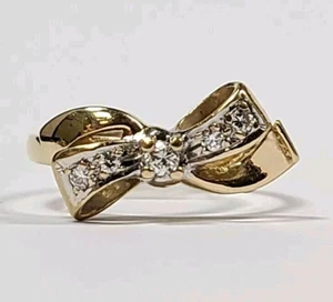 Vintage 14k Yellow Gold and Diamond Ribbon Bow Ring Size 6 - Picture 1 of 5