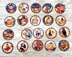 20-Halloween-Vintage Style-Wellenrand-Leinen Cardstock-Siegel-Etikett-Aufkleber - Bild 1 von 1