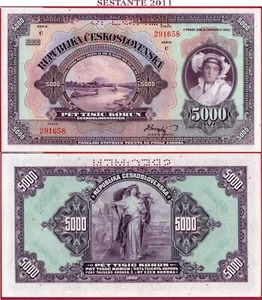 CZECHOSLOVAKIA 5000 5.000 KORUN 6 7 1920 SPECIMEN P 19 UNC free shipping - Picture 1 of 3