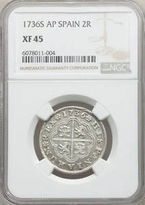 1736S AP SPAIN 2 REALES NGC XF45 SCARCE - Picture 1 of 2