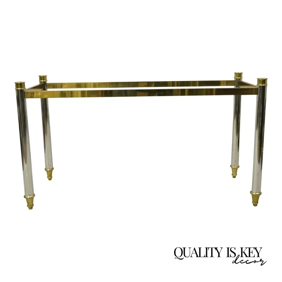 Maison Jansen Style Steel Chrome and Brass Hollywood Regency Console Table Base - Image 1 of 4