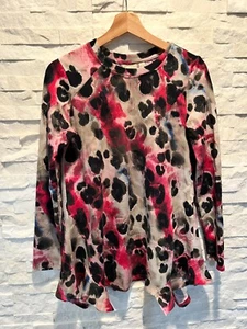 EUC Women's LOGO Lounge Crew Neck L/S Swing Tunic Sweatshirt Tan Black Pink XS - Picture 1 of 6