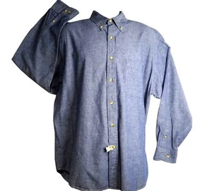 Camisa de vestir Eddie Bauer para hombre talla L manga larga con botones índigo chambray - Imagen 1 de 12