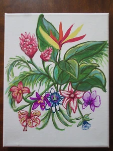 TROPISCHE BLUMEN #2, Herkunft/Gemälde, 8"" x 10"" Wandkunst, Paradiesvogel, Wohnkultur - Bild 1 von 6