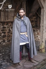 Mittelalter Kapuzenumhang Hibernus Mantel Wolle / LARP - Grau von Burgschneider