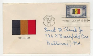 WW2 Patriotic 1943 OVERRUN COUNTRIES RARE SILK SCREEN 914 BELGIUM COLOR VARIETY - Picture 1 of 1