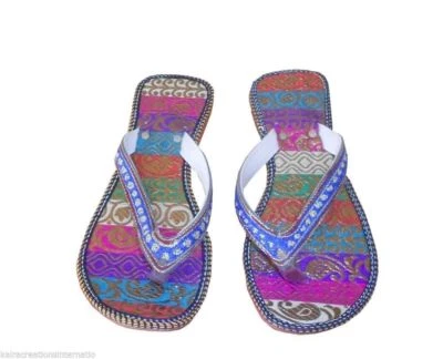 Women Slippers Indian Handmade Leather Traditional Mullti Color Jutties US 8.5 - Image 1 of 4