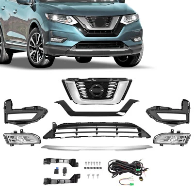 Front Upper Lower Grille Assembly Fog light Kit For Nissan Rogue 2017-2020 Foto 1 de 4