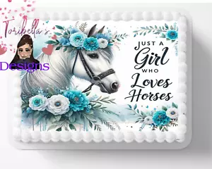 Imagen comestible comestible Just A Girl Who Loves Horses bonito adorno de pastel de cumpleaños - Imagen 1 de 1