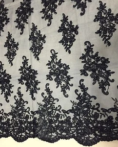 Navy Classy Paisley Flowers Embroider And Beaded On A Mesh Lace -yard - Picture 1 of 7