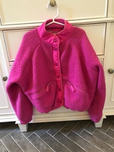 GAP Girl’s Fleece Jacket Hot Pink Medium Kid’s 8 Button Front Pockets Lined - Picture 1 of 4