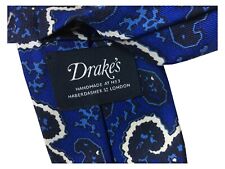 Drake ’S London Men's Tie Lined Fantasy Cashmere Blue Made IN England