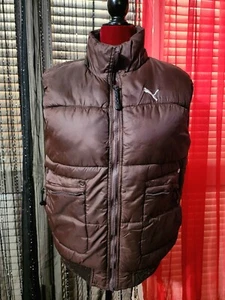 Vintage Mens Large Chocolate Brown Puma Puffer Zip Up Vest - Picture 1 of 3