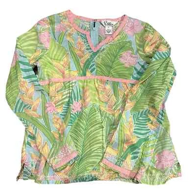Blusa Camisa Blusa Floral Tropical Túnica Lilly Pulitzer Vintage Rosa Verde Talla 12 para Niñas Foto 1 de 3