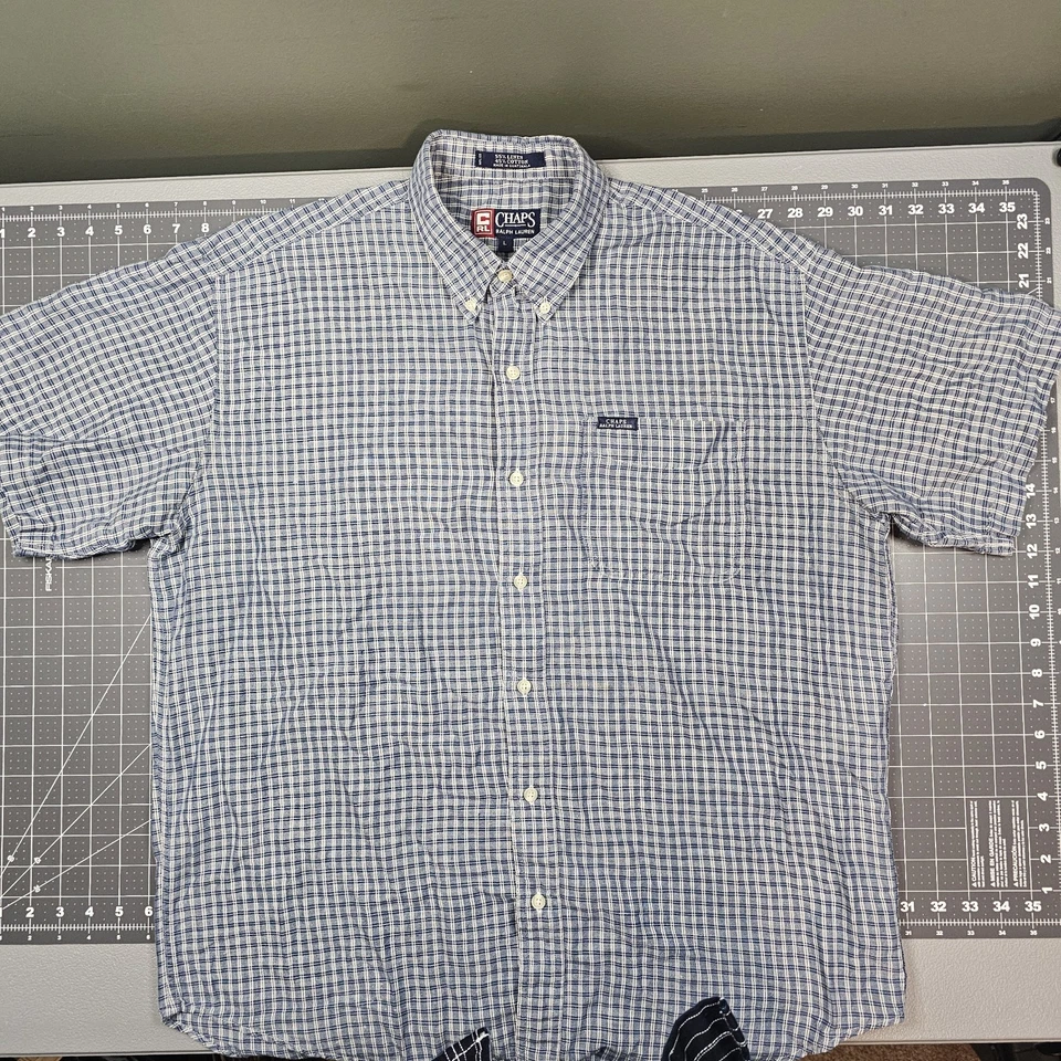 Vintage Chaps Ralph Lauren Shirt Large Blue Plaid Linen Cotton Blend 90s Dadcore - Image 1 of 4