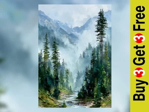 Misty Mountain Forest 5"x7" Print on Matte Paper | Oil Landscape Artwork - Picture 1 of 18