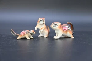 Vintage Set of 3 Bone China Porcelain Miniature Chipmunk Family Figurines Japan - Picture 1 of 17