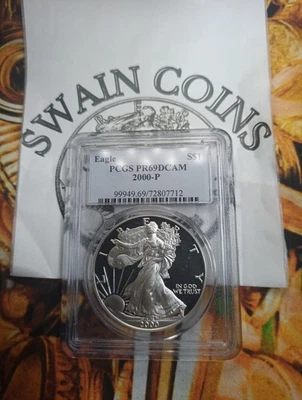 2000 P American SILVER EAGLE PCGS PR69 DCAM CLASSIC BLUE LABEL EM110 - Image 1 of 3