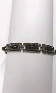 Erma Sterling Silber antikes Modul Armband Onyx Markasit Handwerkskunst Handmade - Bild 1 von 9