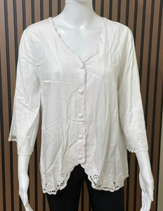 Blusa blanca Soft Surroundings Half Moon XS de rayón fluida Cottagecore para mujer - Imagen 1 de 9