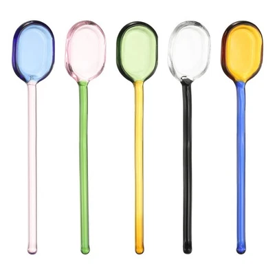 1 Set Glass Coffee Spoons, Coffee Stirring Spoon Pink/Green/Blue/Yellow/Black - Image 1 of 4