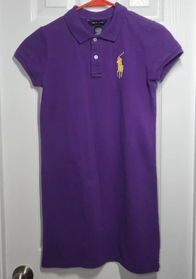 POLO Ralph Lauren Girls L (12-14) BIG PONY Purple SHIRT DRESS Yellow Pony - Image 1 of 4